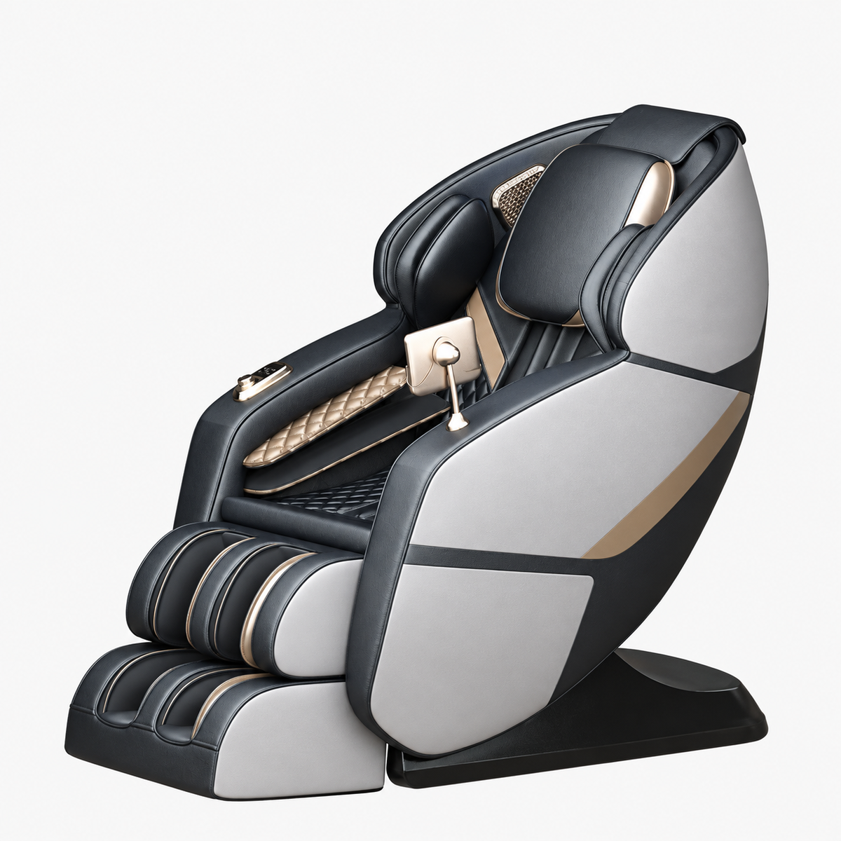 TruComfort FlexiZen massage chair in gray and black, angled front view