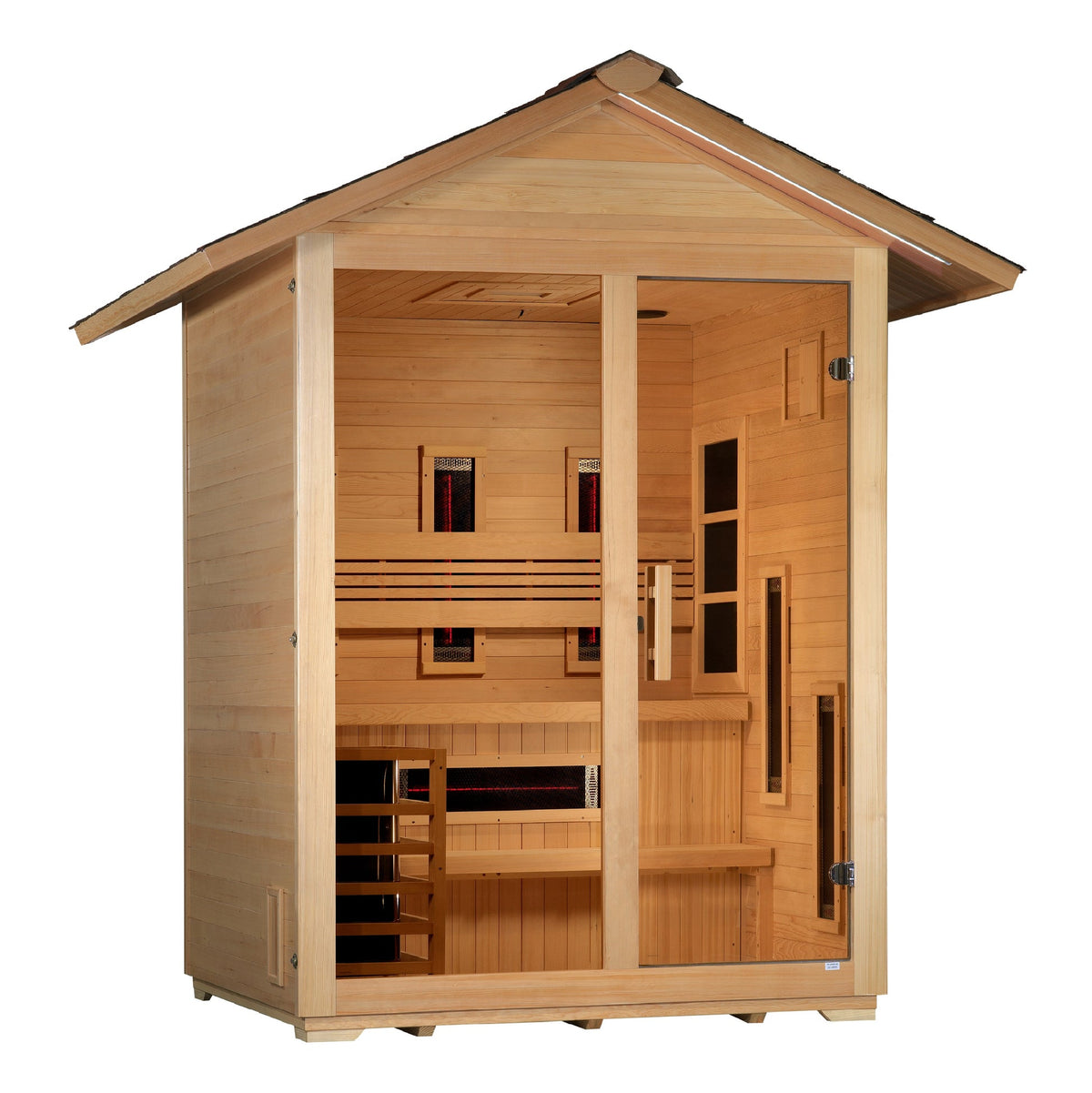 Golden Designs Carinthia GDI-8123-01 3-person outdoor hybrid sauna front three-quarter view