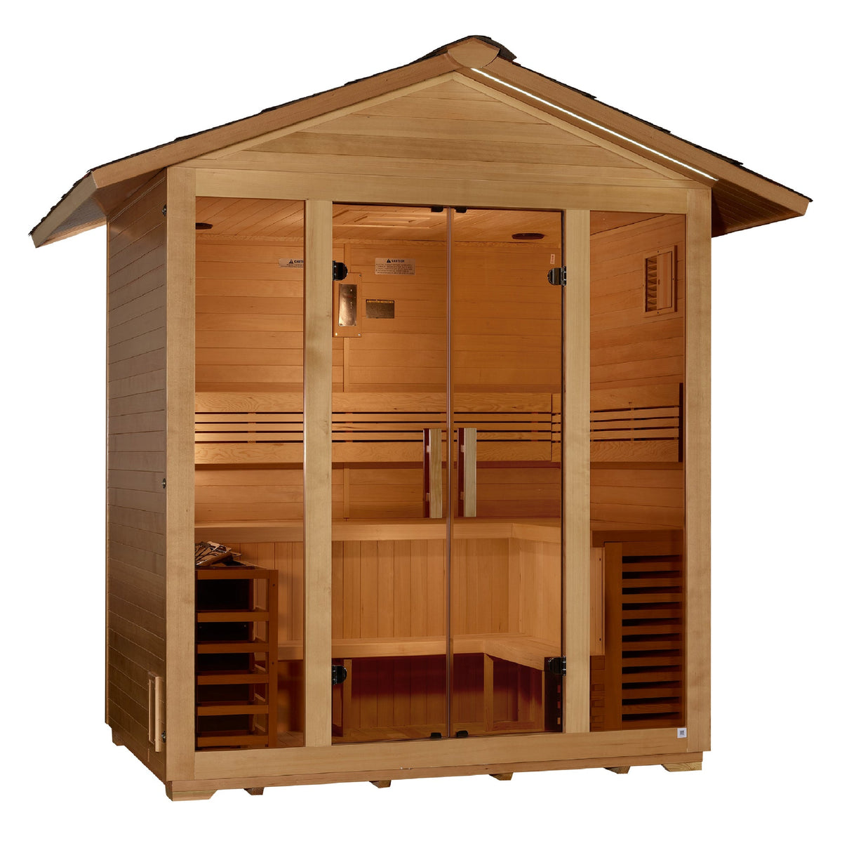 Golden Designs Vorarlberg GDI-8105-01 5-person outdoor traditional sauna front three-quarter view