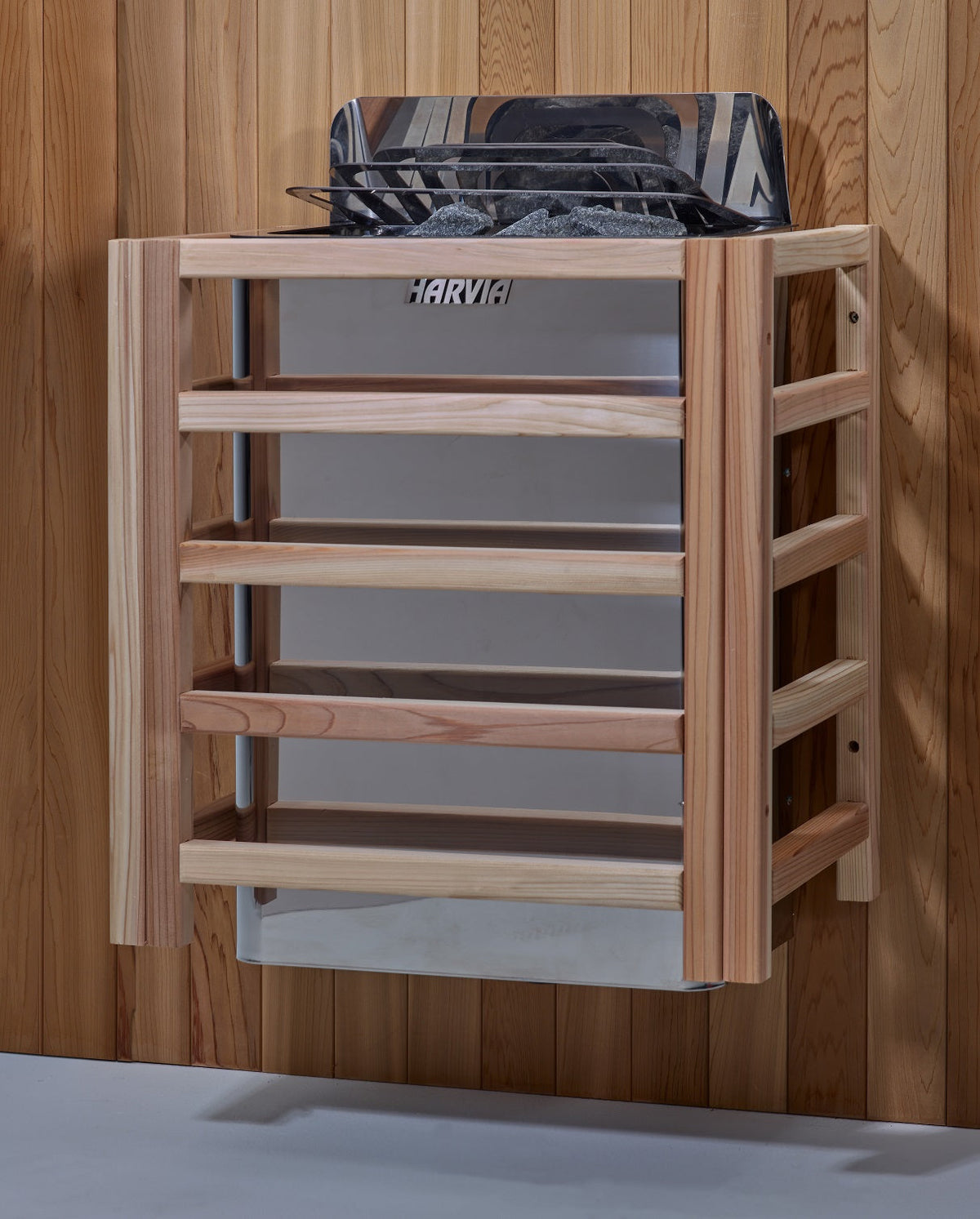Golden Designs Carinthia included 8kW Harvia sauna stove with wood safety guard