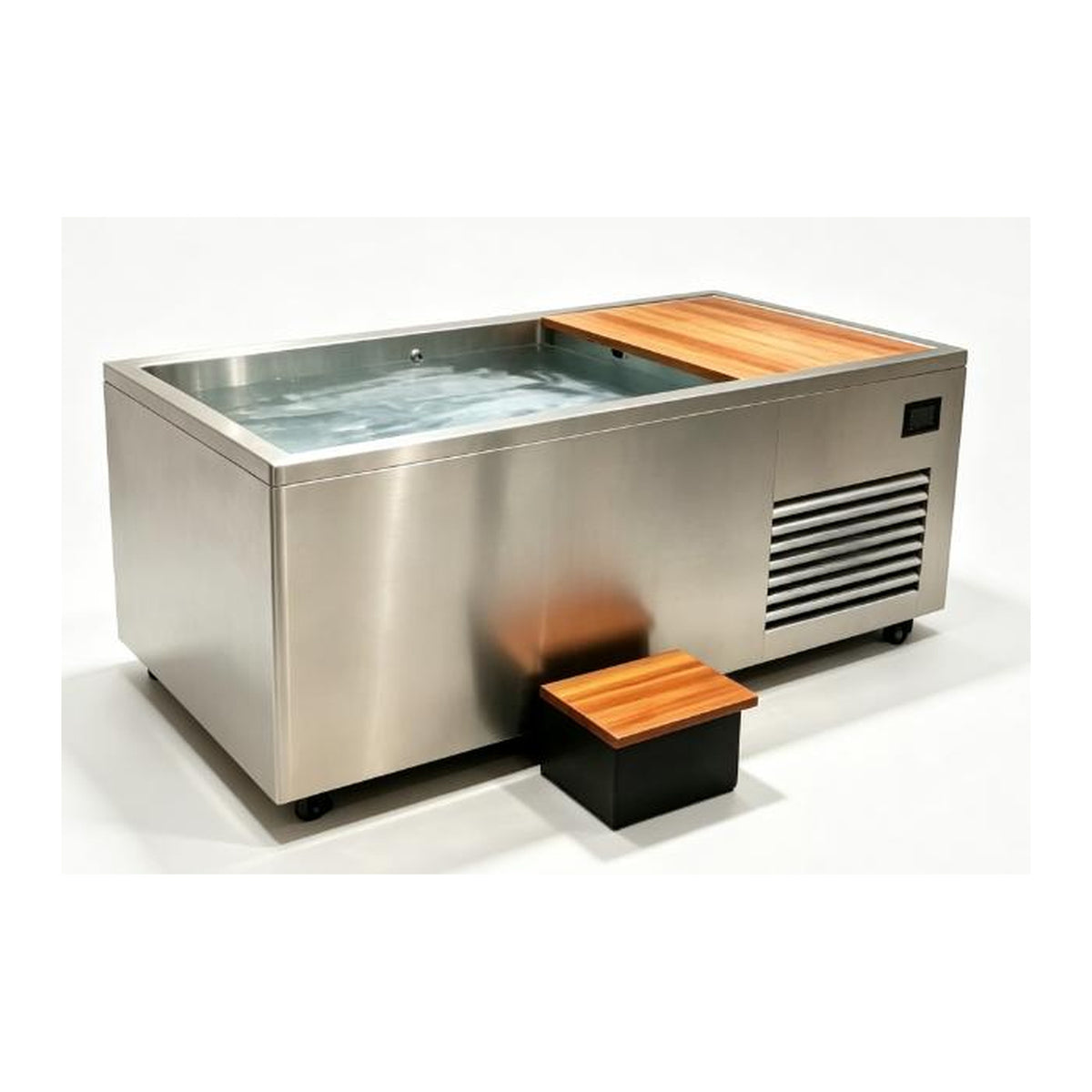 Bropool CT-26 stainless-steel cold plunge with integrated ice-making equipment, product view