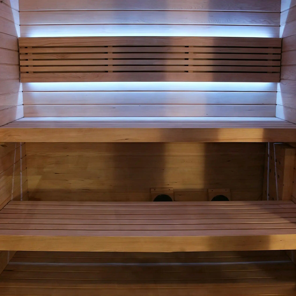 Bropool OS-1109 outdoor sauna with covered porch, interior detail