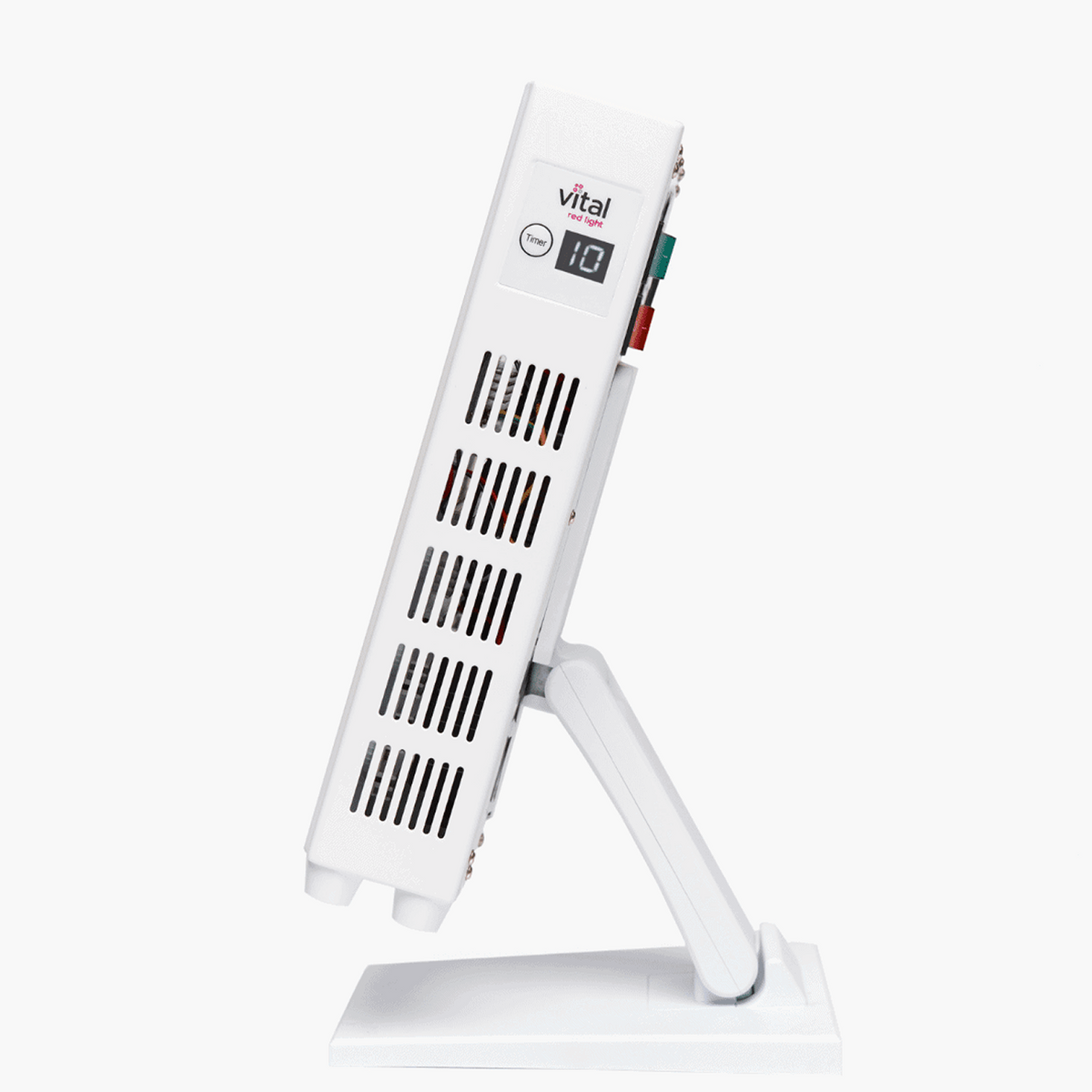 Vital Pro targeted red light therapy panel side view with adjustable tabletop stand