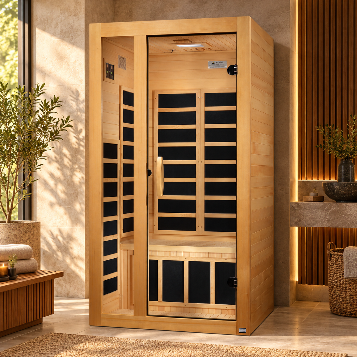 Dynamic Gracia DYN-6119-01 Low EMF FAR infrared sauna in a luxury home wellness setting