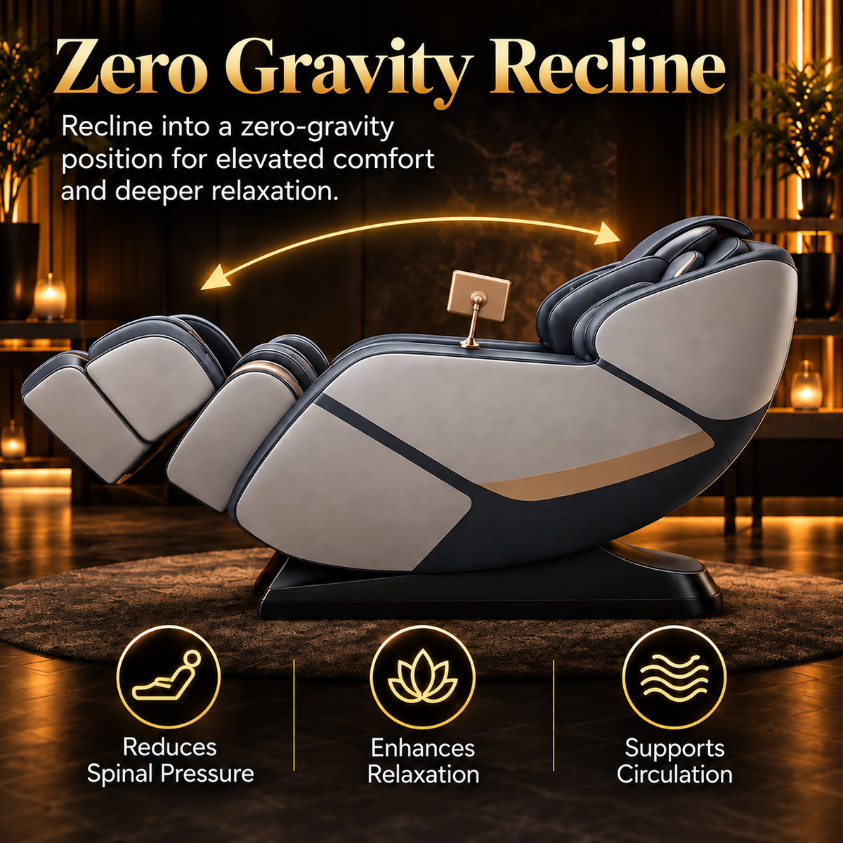 TruComfort FlexiZen V10 zero-gravity recline feature infographic