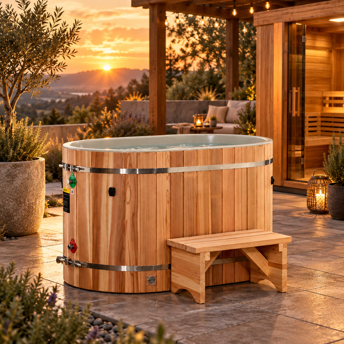 Dynamic Cold Therapy Pacific Cedar oval cold plunge DCT-BO-50-PLPC-34 product view