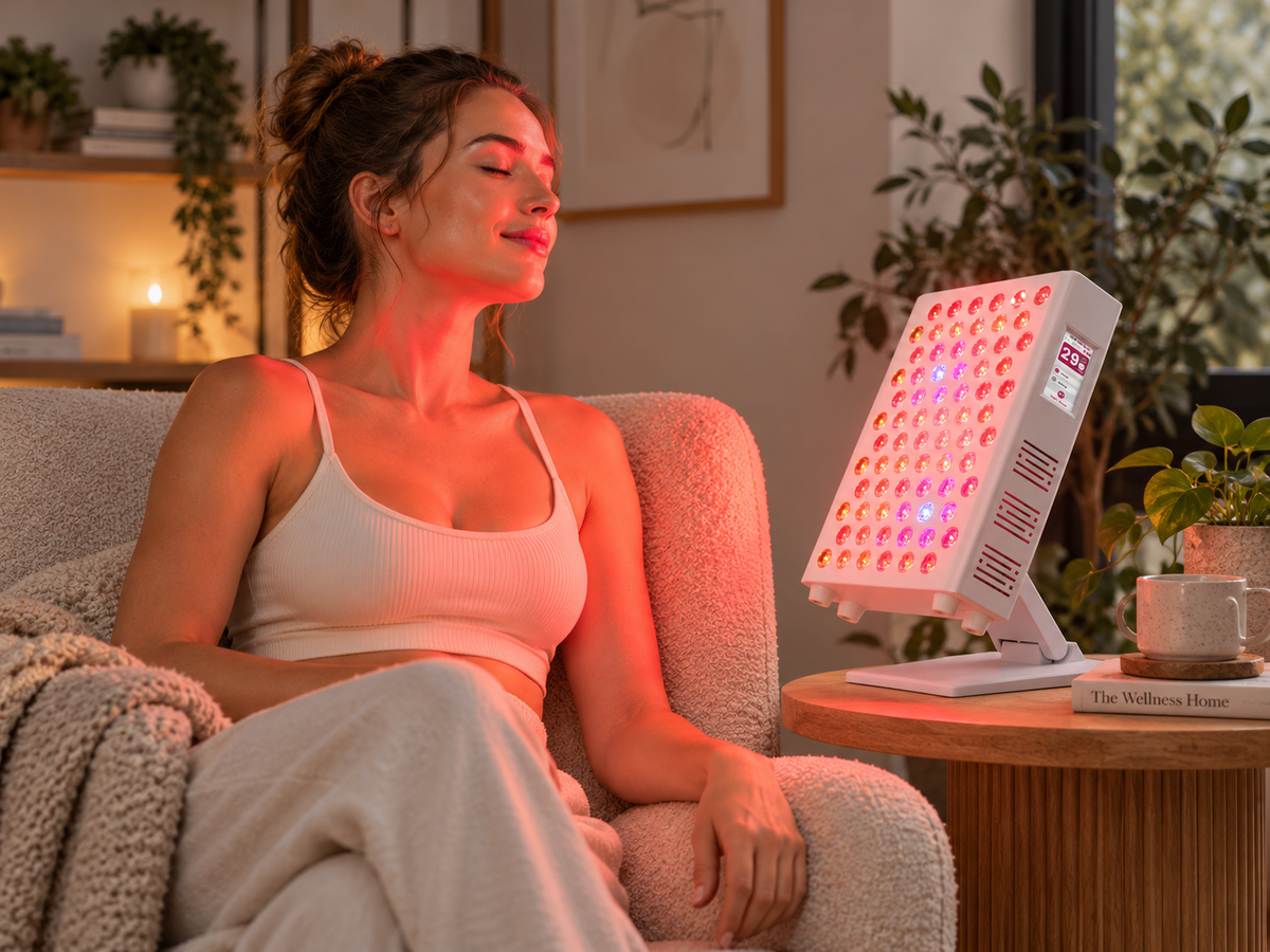 Vital Pro 2.0 targeted red light therapy panel in a warm home wellness setting