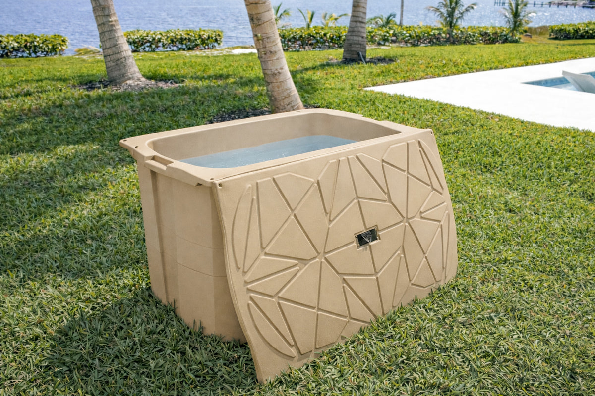Frozin 400 Tan cold plunge tub outdoors