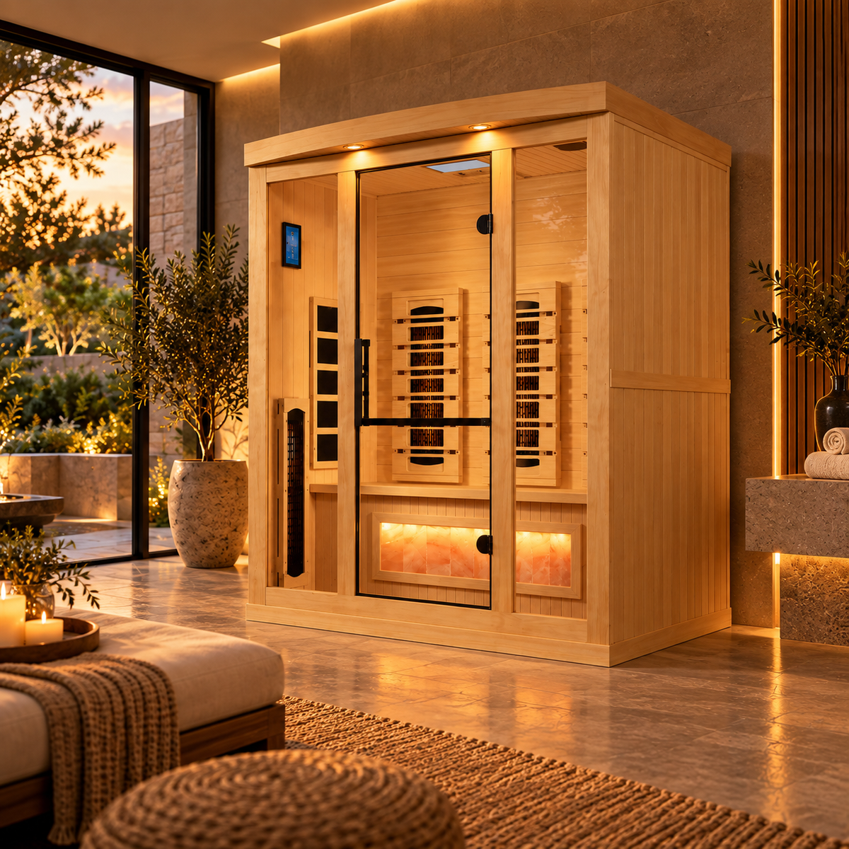 Golden Designs GDI-8030-03 full spectrum sauna angled lifestyle view