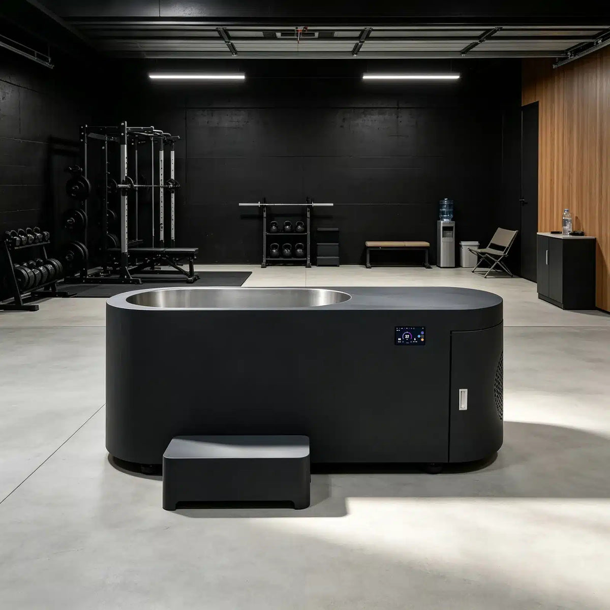Recovery Legacy CT-21 oval cold plunge with built-in chiller in a styled wellness setting