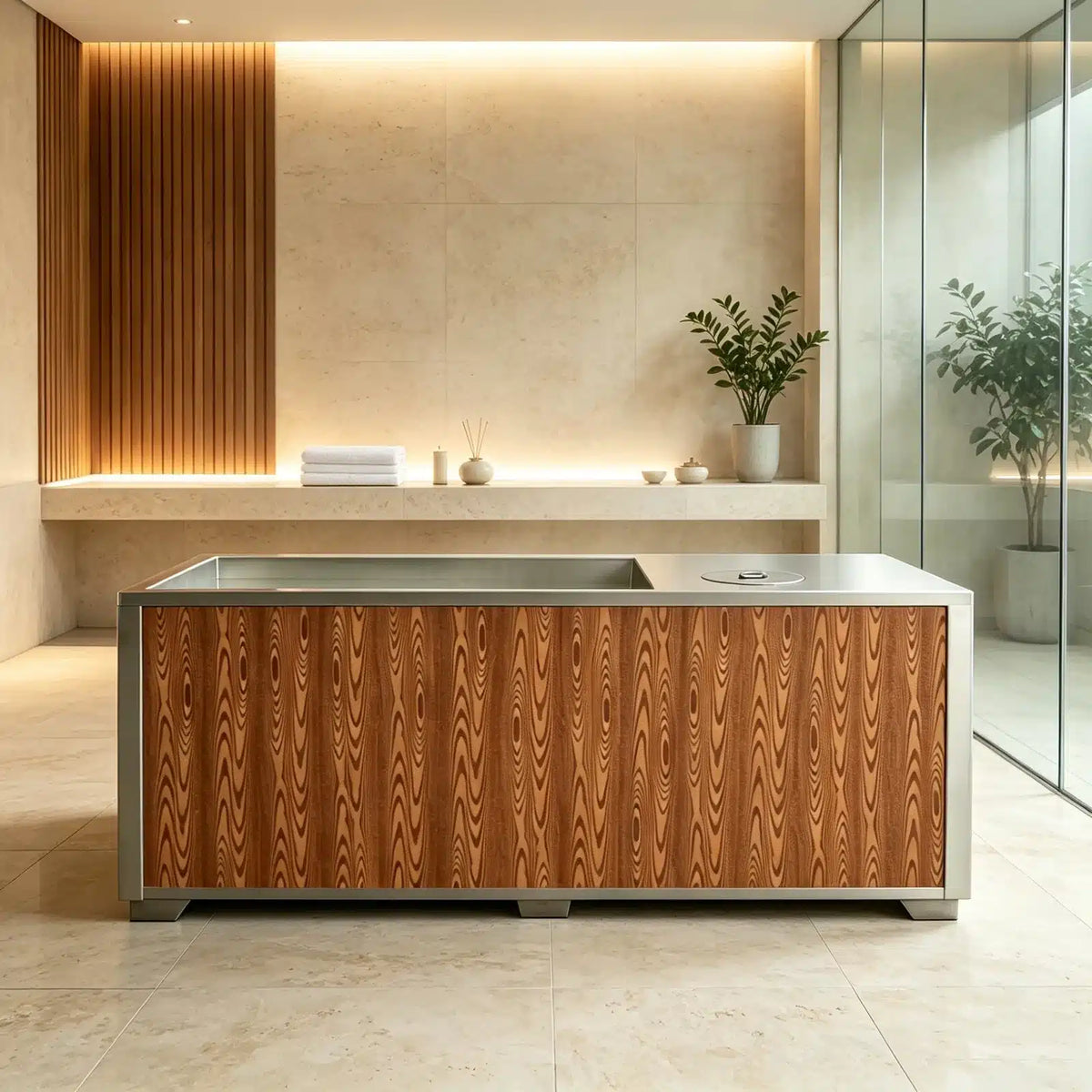 Recovery Legacy CT-22 rectangular cold plunge in a contemporary relaxation setting