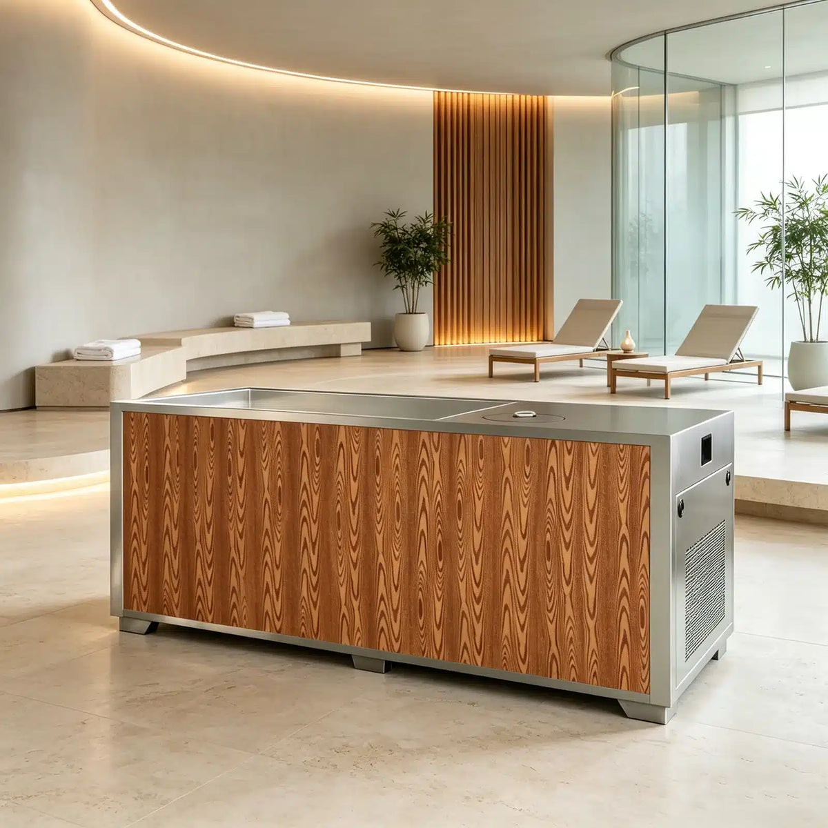 Recovery Legacy CT-22 ice-making cold plunge displayed in a styled wellness setting, alternate view