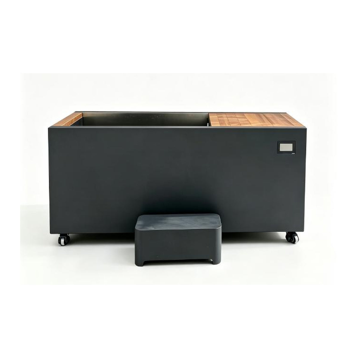Bropool CT-24-02 integrated cold plunge with dark exterior and wood-accented top, product view