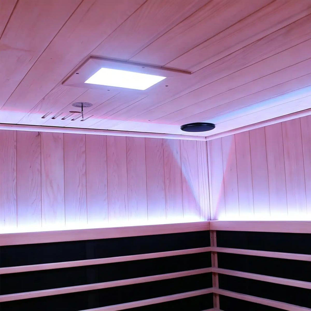 Interior view of the Bropool IS-1504 hemlock far-infrared sauna