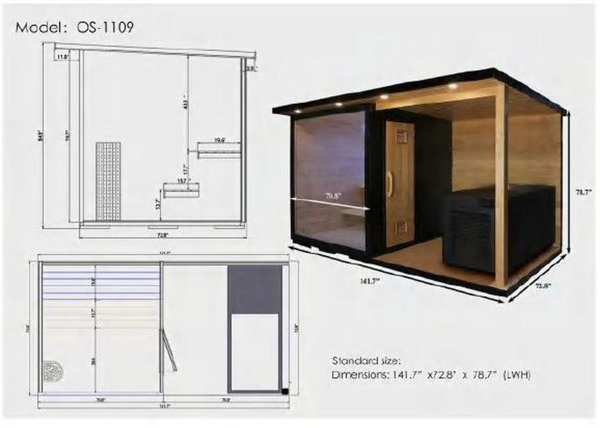 Bropool OS-1109 sauna dimensions and layout reference