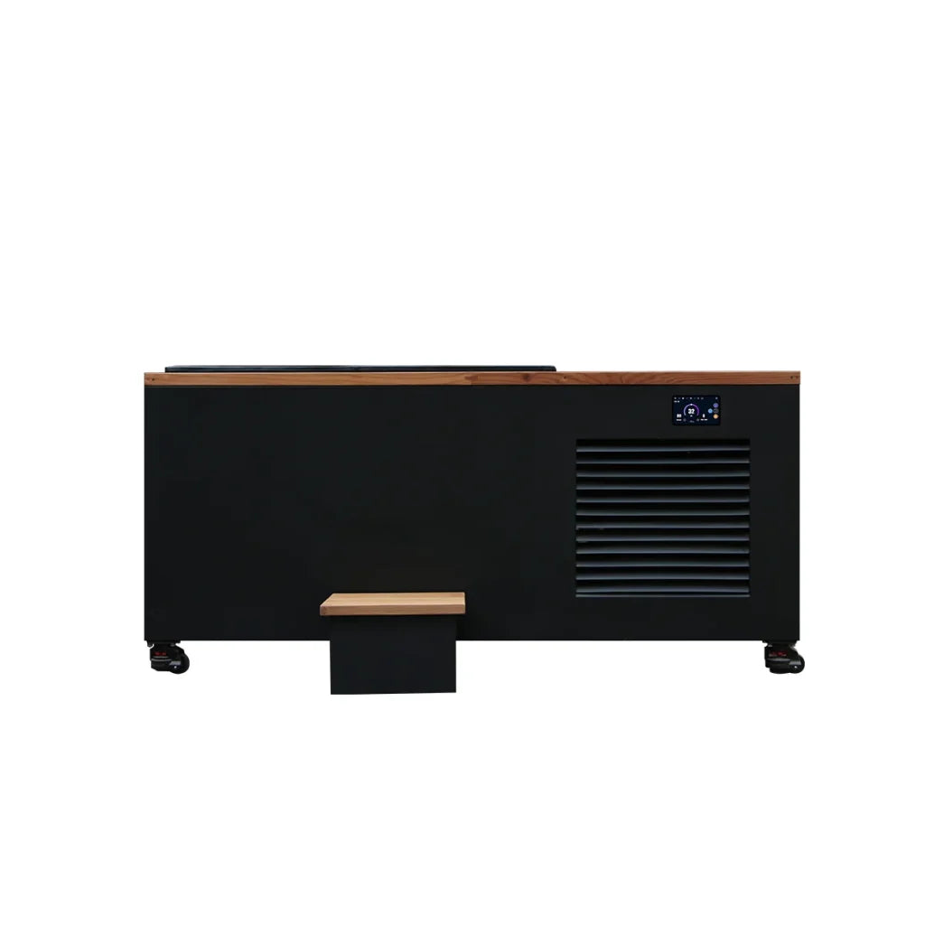 Recovery Legacy CT-14 integrated cold plunge with dark exterior, wood-look top and built-in chiller